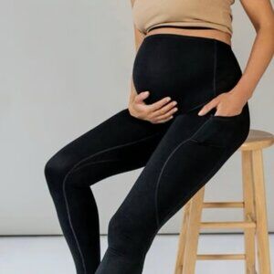 NEW Blanqi Maternity Pocket Leggings Plus Size XXL Black Baby Mom To Be Minimal
